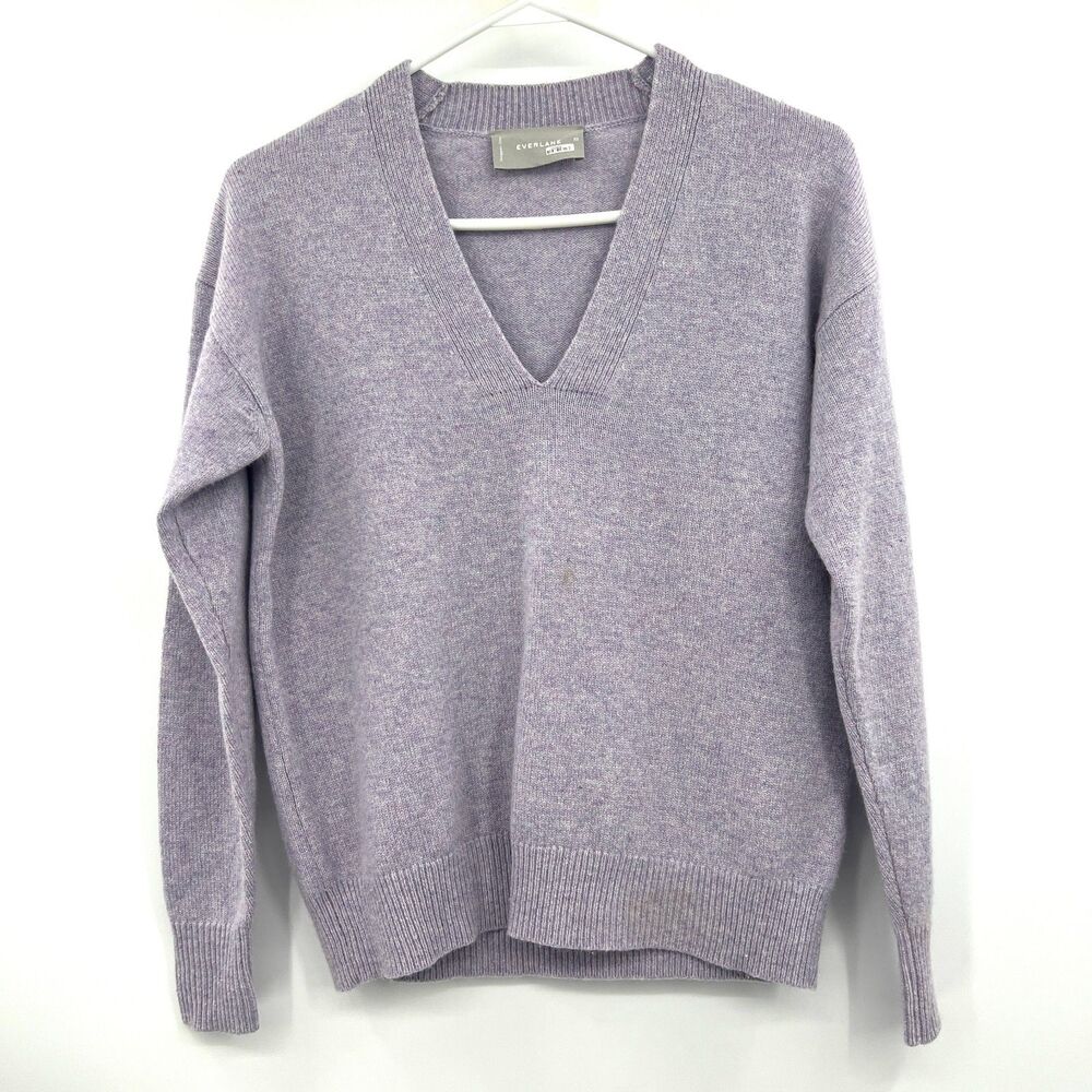 Everlane 100% Cashmere V-Neck Sweater Womens XS Lavender Purple Heathered